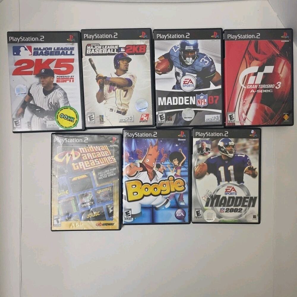 Lot Of 7 PS2 PlayStation 2 Games Madden MLB 2K8 Gran Turismo 3 Boogie Midway